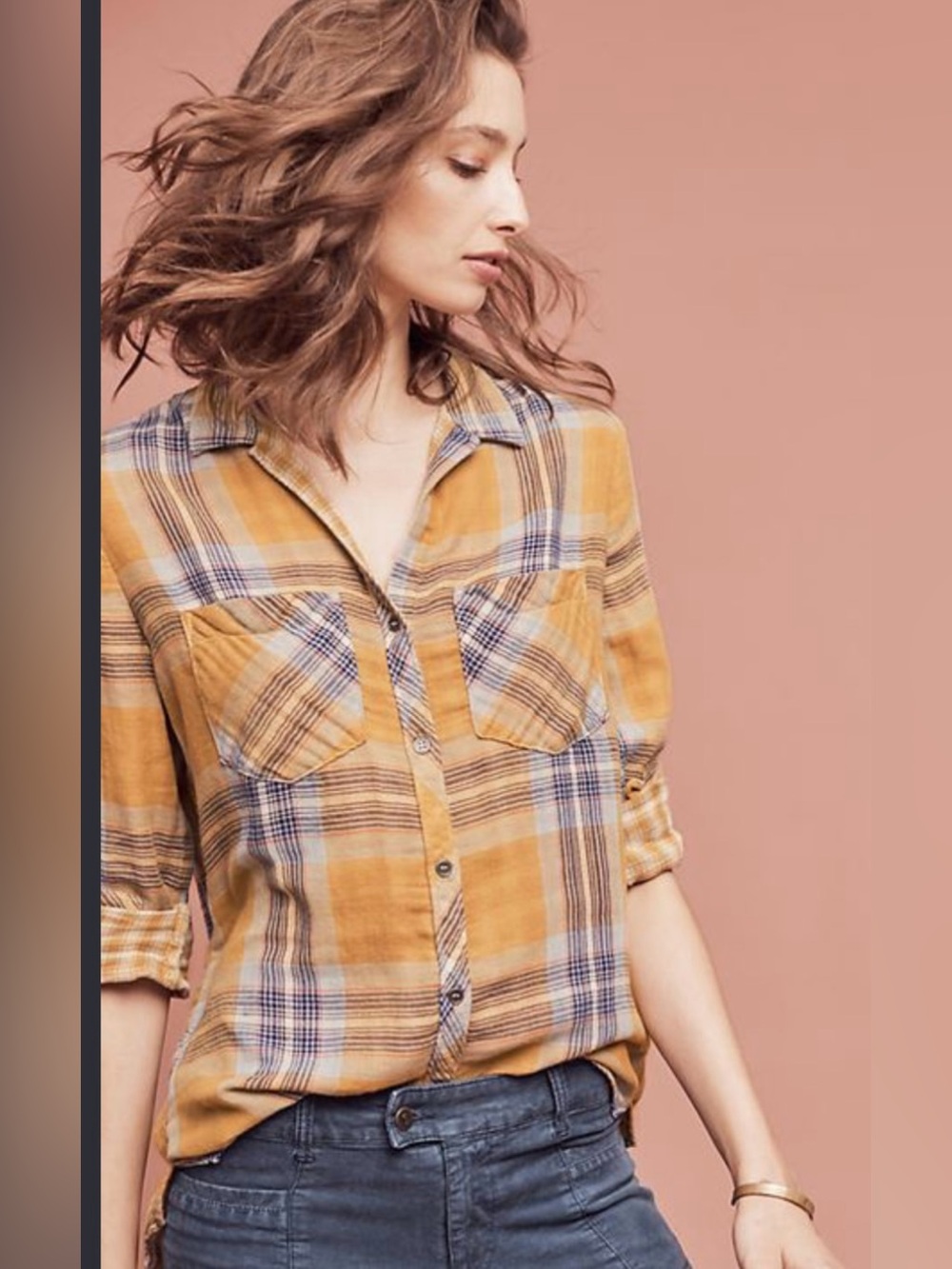 Cloth & Stone Anthropologie Plaid Cotton Button Down Shirt | L